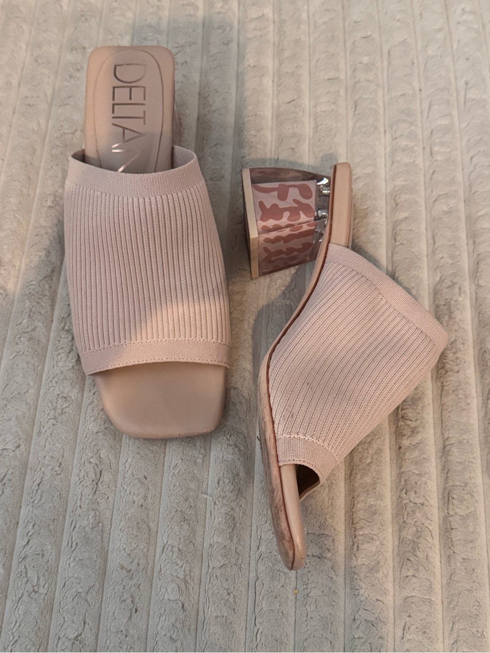 Deltan Frankie Stretch Knit Block Heel Mules
